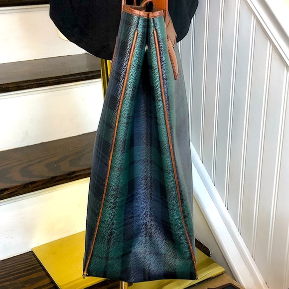 RALPH LAUREN Black Watch Coated Canvas Waxed Leather Shopper Baby Toddler Bag - Picture 6 of 17